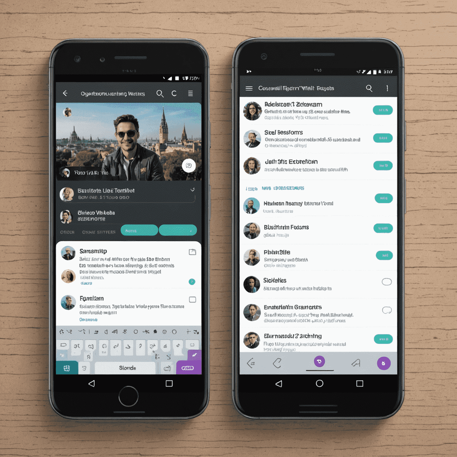Zrzuty ekranu interfejsów Viber i Telegram obok siebie, pokazujące różnice w designie i układzie
